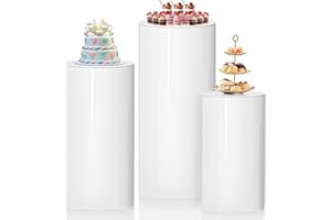 DOOMOOK 3Pcs Cylinder Pedestal Stands, White Round Pedestal Display Plinth Pillars for Wedding Ceremony Birthday Parties Art Decor