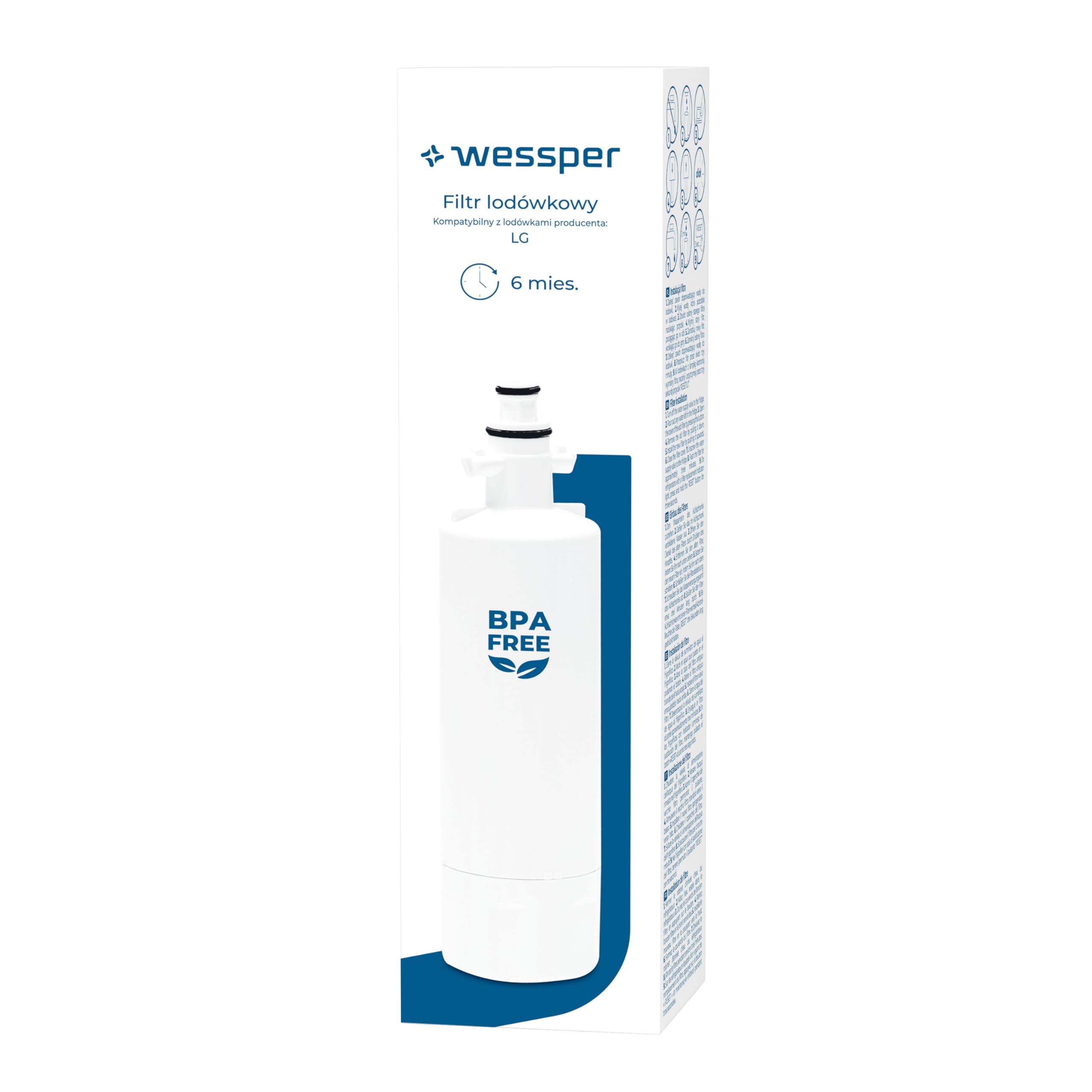 Wessper® Aqua Crystalline Fridge Freezer Water Filter for Beko 9256712 4394650100 SBS4K Blomberg KFD9952PXD IWD1004ET KFD9952PXDUK Lamona HJA6110 LAM6100 Grundig 487960000 GSN9440XA