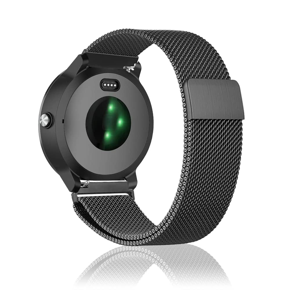 Niboow 20mm Strap for Garmin Vivoactive 6/Vivoactive 5/Vivoactive 3 music/Forerunner 165 Music, Stainless Steel Metal Watch Bands for Garmin Venu Sq 2/Venu 2 Plus/Venu Sq/Venu Sq Music - Black