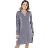 NACHILA Nightgowns for Women-Viscose Made from Bamboo,Long Sleeve Night Shirt Soft Sleepshirt Satin V Neck Sleepwear