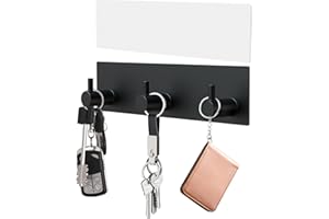 VIS'V Key Holder Wall Mount, Small Metal Self Adhesive Key Hanger with 3 Hooks, No Drilling, Extra Adhesive Strip, Black