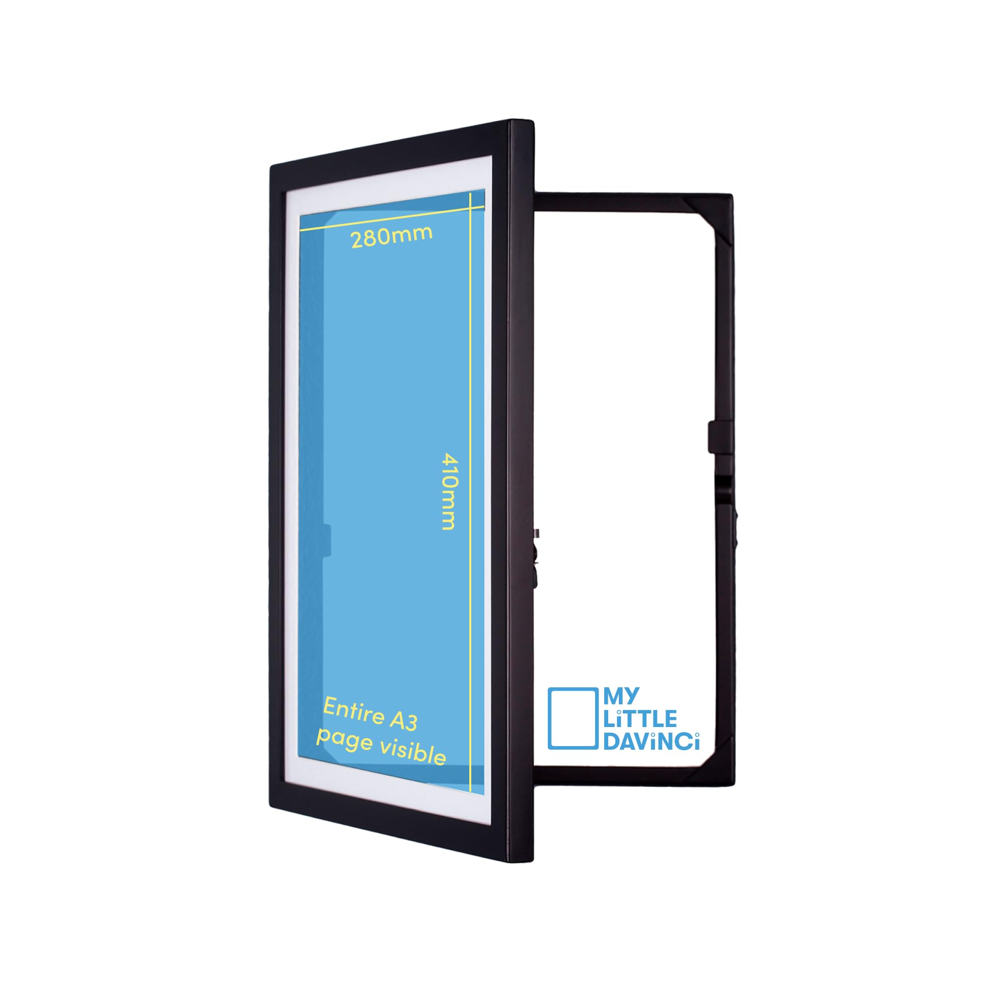 MyLittleDaVinci Wooden Picture Frame for 50 Artworks | Display or Hang Your Kids Artwork, Black A3