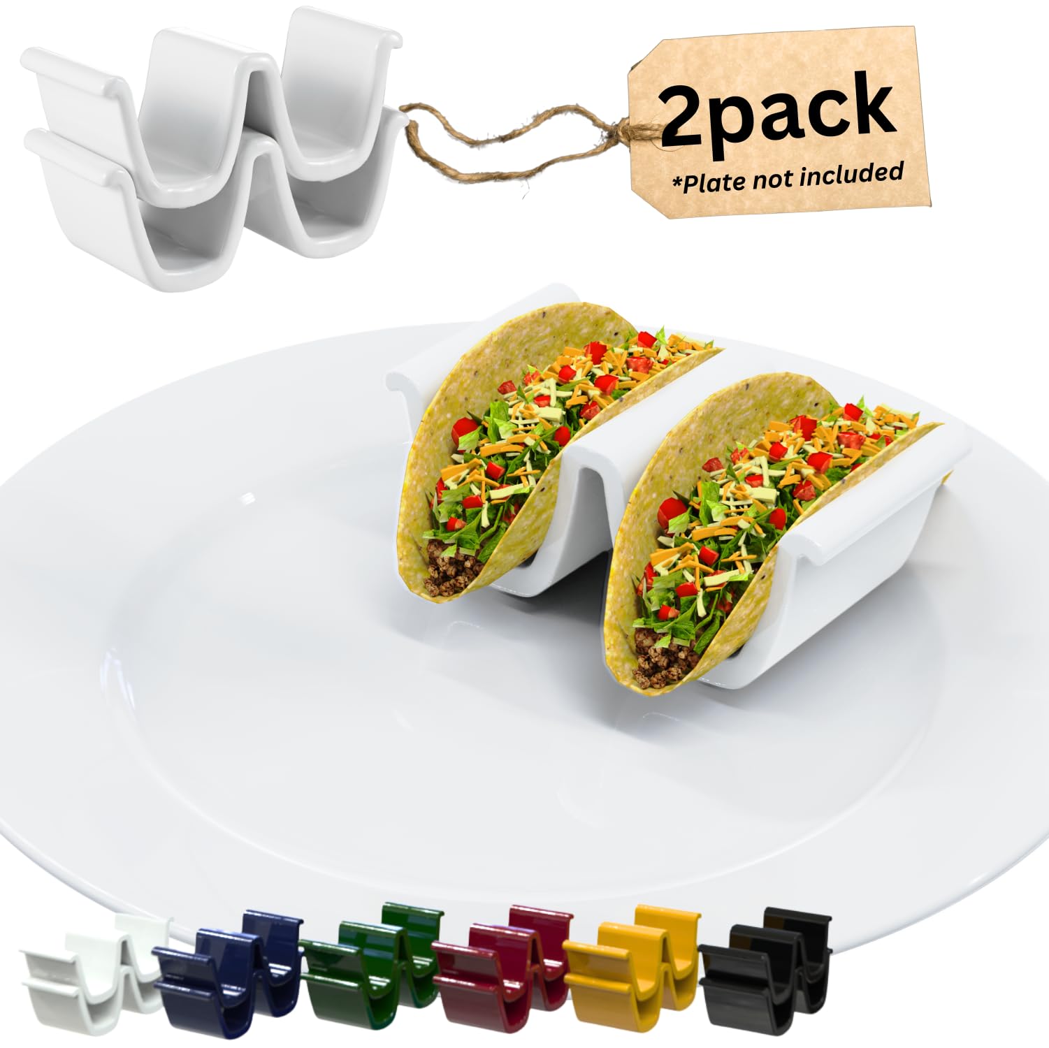 Photo 1 of HolaTasty Taco Shell Holder Ceramic, Dual Taco Stand for Plates - Compact Taco Rack 2-Slot for Street/Hard Shell Tacos, Party Taco Server Mini Taco Holder, Taco Heater for Microwave Oven - Set of 2