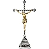Grace4Joy Standing Crucifix - Table Crucifix with Stand Catholic Home Altar Decor, Hand Painted Jesus Cross with Base Holy Statue Religious Gifts 8 Inch High