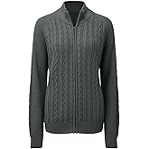 Hongqizo Women's Zipper Cable Knit Sweater Cardigan Long Sleeve Open Front Warm Knit Cardigan Casual Cardigan Knitwear