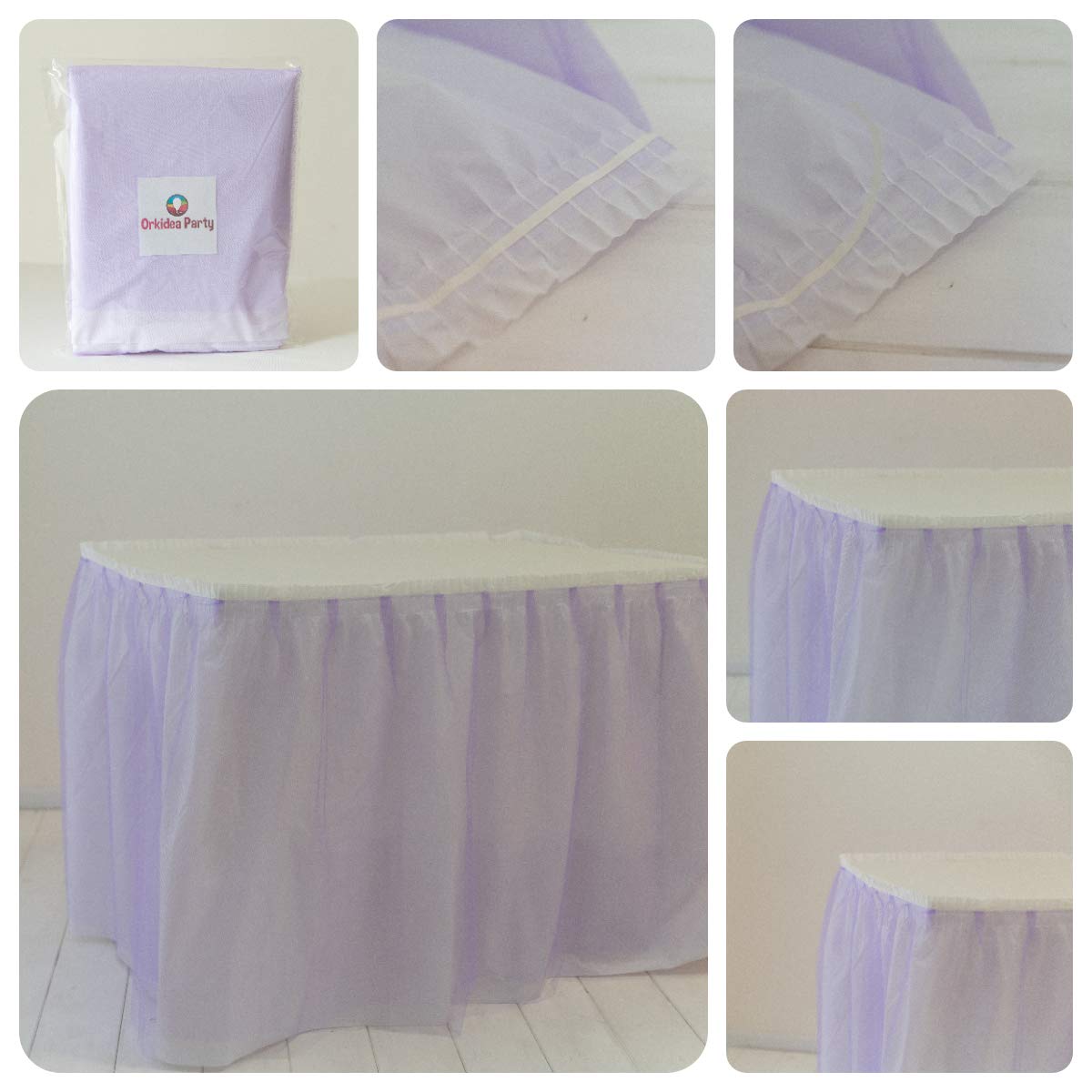 ORKIDEA Table Skirt with Tulle - Made in Italy - Size: 74 x 420 cm (Lilac)