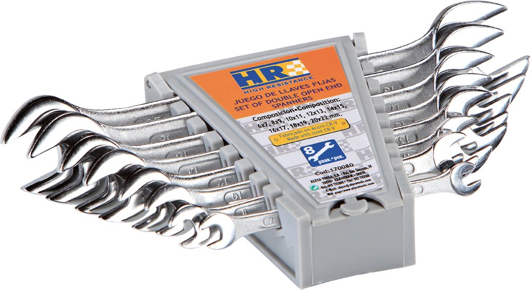 HR 170080 Set of 8 Spanners, High-Resistance, DIN 3110 Steel Chromed-Plated, with Plastic Support
