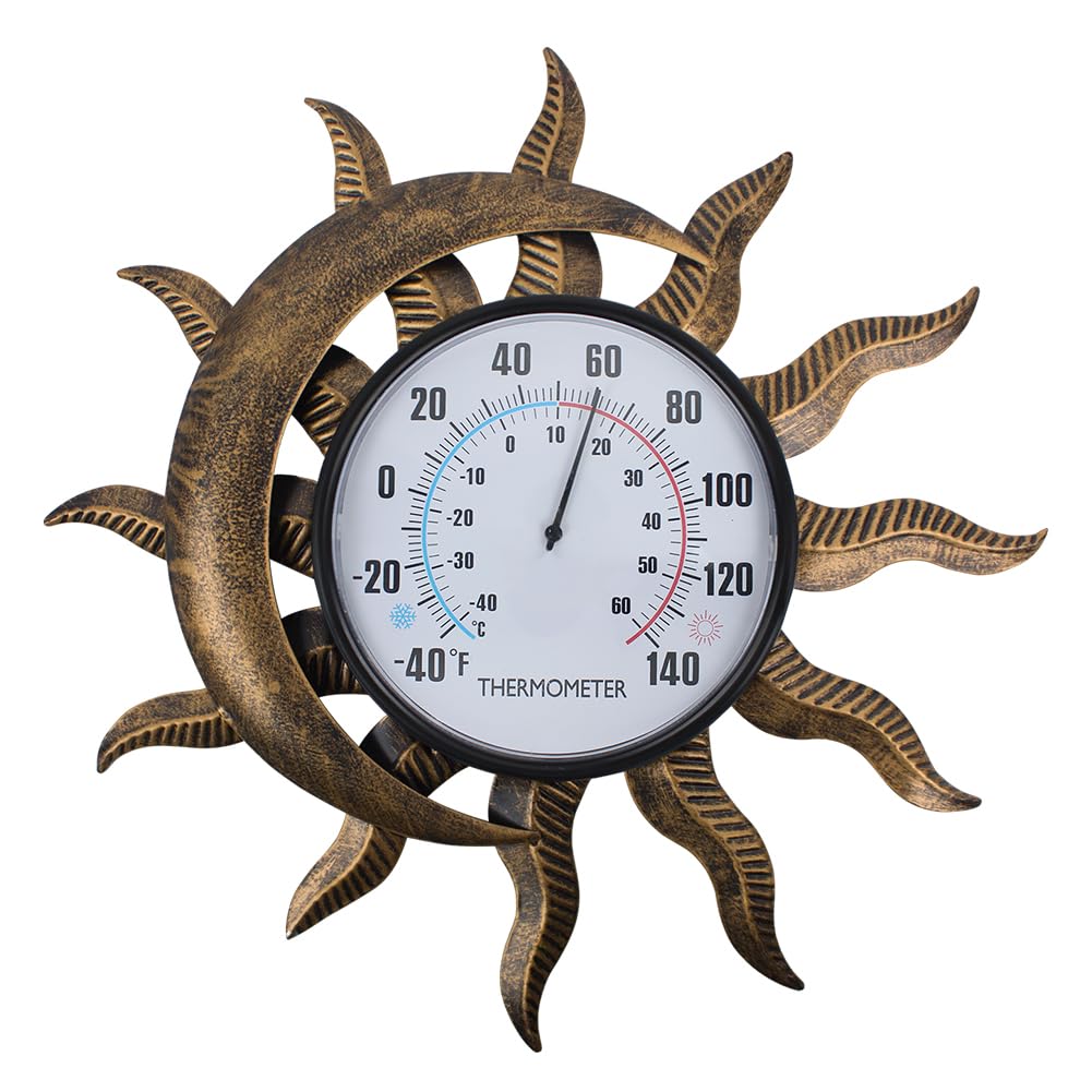 Photo 1 of *Minor Damaged*
Vewogift 14" Sun-Moon Outdoor Thermometer, Metal Wall Thermometer No Need Battery, Decorative Indoor Thermometer for Patio, Garden, Living Room