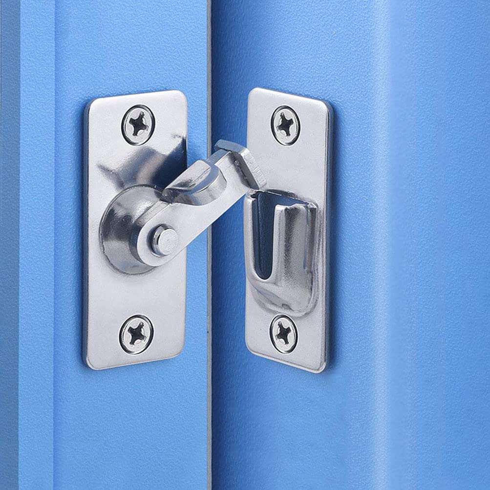 Litensh 90 Degree Door Lock Hasp Latch, Stainless Steel Right Angle Sliding Door Locking Latch, Bending Buckle Bolt Lock for Push Sliding Barn Door Window (Silver) — image 1