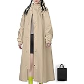 RINJOY Long Hooded Raincoat Waterproof Reusable Lightweight Rain Jacket Poncho for Men Women Adults
