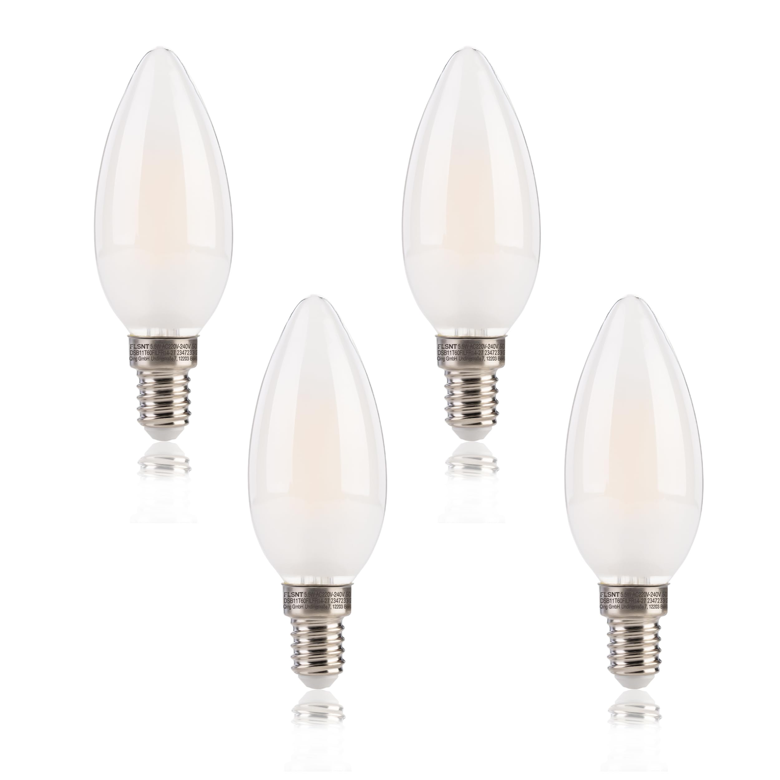 FLSNT E14 LED Light Bulb 60W Equivalent, 6.5W C35 E14 Dimmable Bulb, Candle Bulbs Small Screw 2700K Warm White, 806LM, Pack of 4