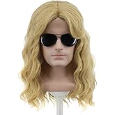 yuehong Long Curly Blonde 70s 80s Men Wig Rock Star Party Wig Heat Resistant Synthetic Fibers Fluffy Breathable Costume Hair
