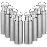 Neihepal 20 oz Insulated Water Bottles Bulk 8 Pack,Stainless Steel Double Wall Sport Bottle with Lid of Handle,Metal Reusable Thermoses Flask with Cup Cap for School,Hikers,Gift (Silver,Set of 8)