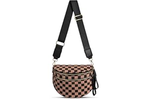 BECOKAN Checkered Nylon Crossbody Bag Bum Bag for Women Spacious Checkered Crossbody Purses Shoulder Handbag