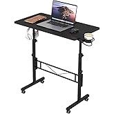 Hadulcet Small Standing Desk Adjustable Height, Mobile Stand Up Desk with Wheels, Portable Walking Pad Table Stand, Rolling Laptop Cart for Standing or Sitting, Black