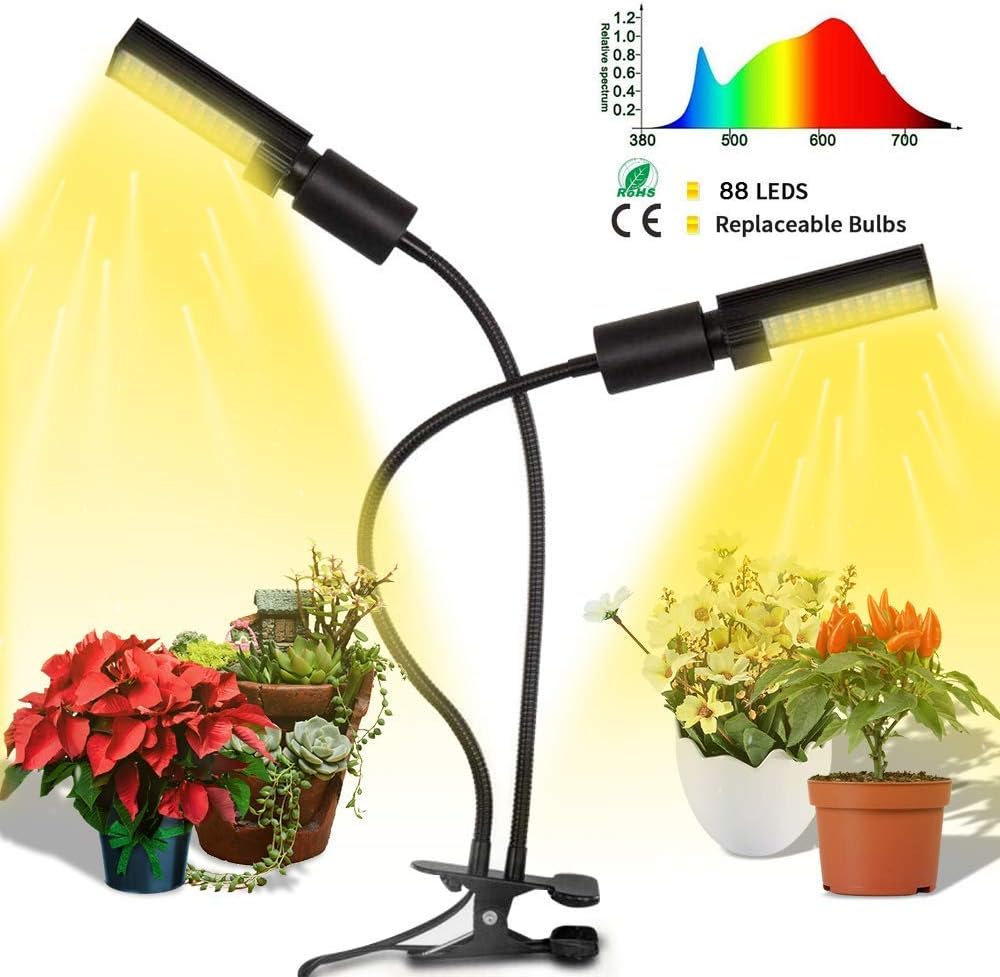 Grow Light for Indoor Plants, Bigear 45W Sunlike Full Spectrum LED Plant Light, Grow Lamp with Dual Flexible Gooseneck & Replaceable Bulb