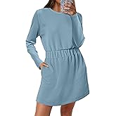 ANRABESS Womens Long Sleeve Dress 2025 Fall Casual Elastic Waist Short Mini T Shirt Dresses with Pockets Travel Outfits