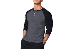 YSERB Mens Casual Slim Fit T-Shirts Henley Shirts Raglan Long & 3/4 Sleeve Jersey Baseball T Shirts Contrast Color Tee Tops