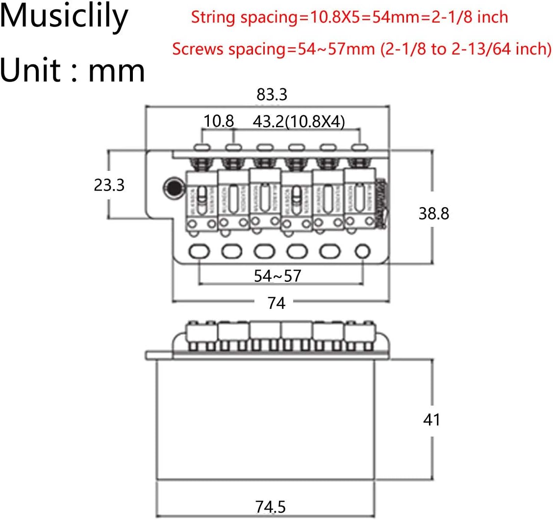 Wilkinson WV6-SB 54mm String Spacing 5+1 Hole Vintage Steel Saddles Tremolo Bridge with Full Steel Block for Fender USA and Japan Strat Style Electric Guitar - Image 3