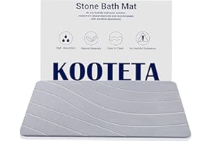 KOOTETA Stone Bath Mat, Diatomaceous Earth Shower Mat, Super Absorbent, Non-Slip, Quick Drying, Easy to Clean - Ideal for Bathroom, Shower Floor, and Kitchen Counter (23.5x15” Light Gray-Wavy Shape)