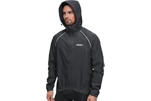 BERGRISAR Men's Cycling Rain Jacket Waterproof Cycling Windbreaker Bike Bicycle Jacket Running Hood Rain Coat