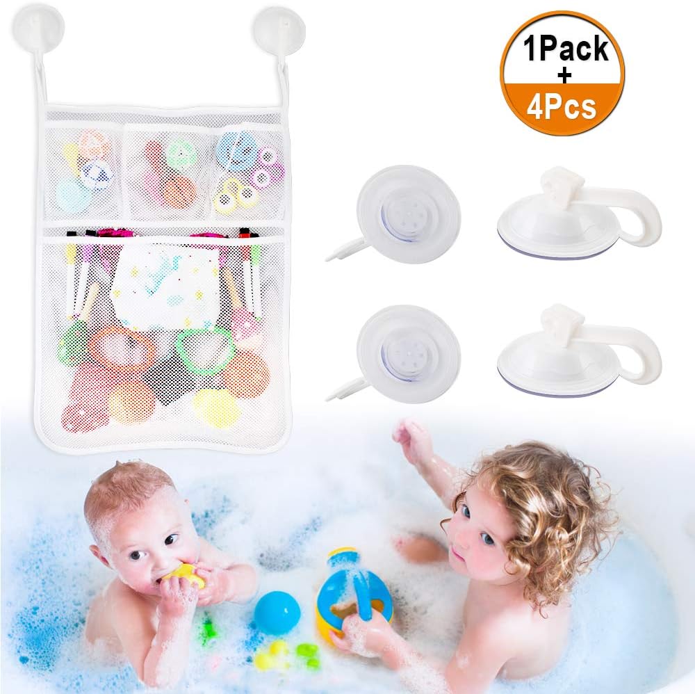 Bathroom Toy Storage Heqishun Large Bath Toy Organiser Net Mesh Baby Bath Toy Storage Bag With 4 Strong Suction Cup 45cm X 33cm Organisers Baby Products Umoonproductions Com