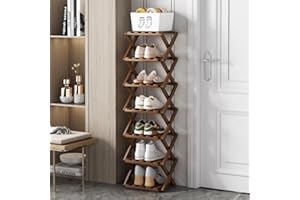 Foldable Shoe Rack, Bamboo Vertical Shoe Organizer Tall for Small Spaces. Multifunctional Narrow Shoe Shelf for Entryway, Clo