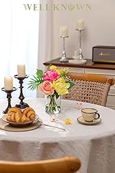 WELL KNOWN Artificial Flowers in Glass Vase, Silk