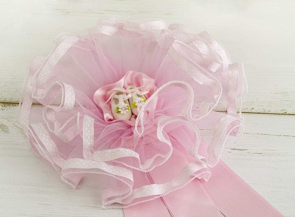 Tulle Birth Rosette Decorated with Polka Dot Ribbon, Satin Ribbon - Image 4