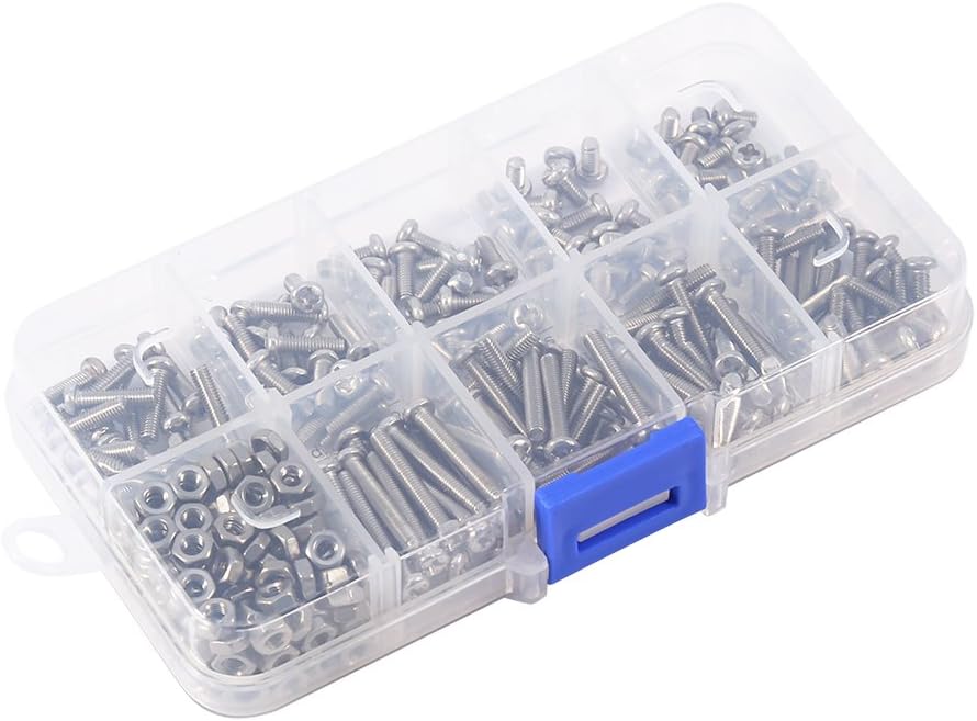 340Pcs M3 Stainless Steel Screws Nuts Assortment Kit Bolt Set Pan Head Screw Sets Washers Machine Screws Assortment Kit with Nuts Nut Bolt Sets with Box
