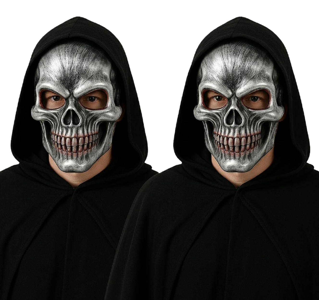 Komonee 2 x Halloween Mask Bloody Skull Silver Costume Adult Outfit Scary Spooky Horror Party Face Fancy Dress Cosplay For Men Women (HM17)