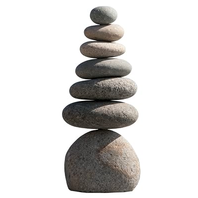 Garden Decoration Stone, Natural River Stone Septuple Rock Cairn 7 Stacked Zen Garden Pile Stone