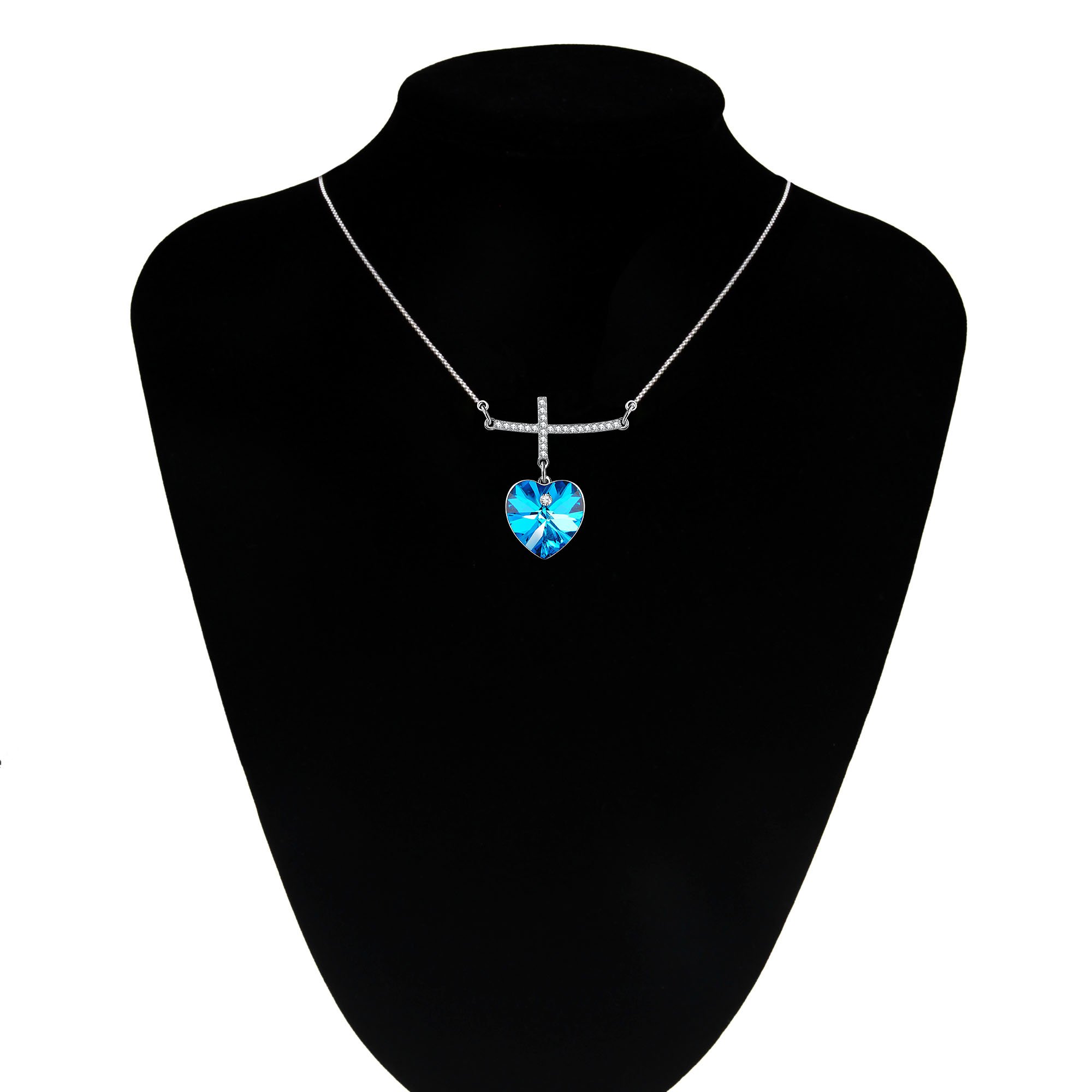 GEORGE SMITH My Prayer Cross Pendant Necklace Diamond necklaces Blue Crystal from Swarovski,Women Jewelry Gifts for her (Blue-2)