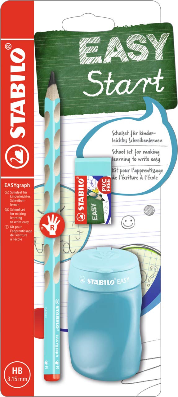 STABILO School Set EASYgraph Pencil + EASYsharpener + EASYeraser - Right-Handed - blue