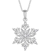 Vinoya 925 Sterling Silver Snowflake Necklace for Women Birthstone Snowflake Pendant Necklace Cubic Zirconia Christmas Jewelry