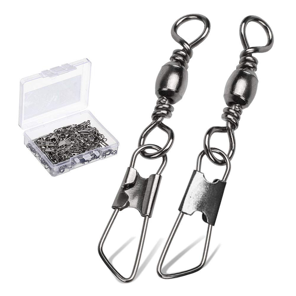9Tong Stainless Steel Snap Swivel Saltwater High Strength Snaps Fishing Barrel Line Connector Fishing Swivels Barrel Safety Snap Fishing Tackle Stainless Steel Accessories 50pcs 24lbs