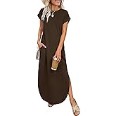 ANRABESS Womens Summer Maxi Dress 2026 Casual Short Sleeve Loose Split Wrinkle-Free Beach Vacation Long Sundress with Pockets