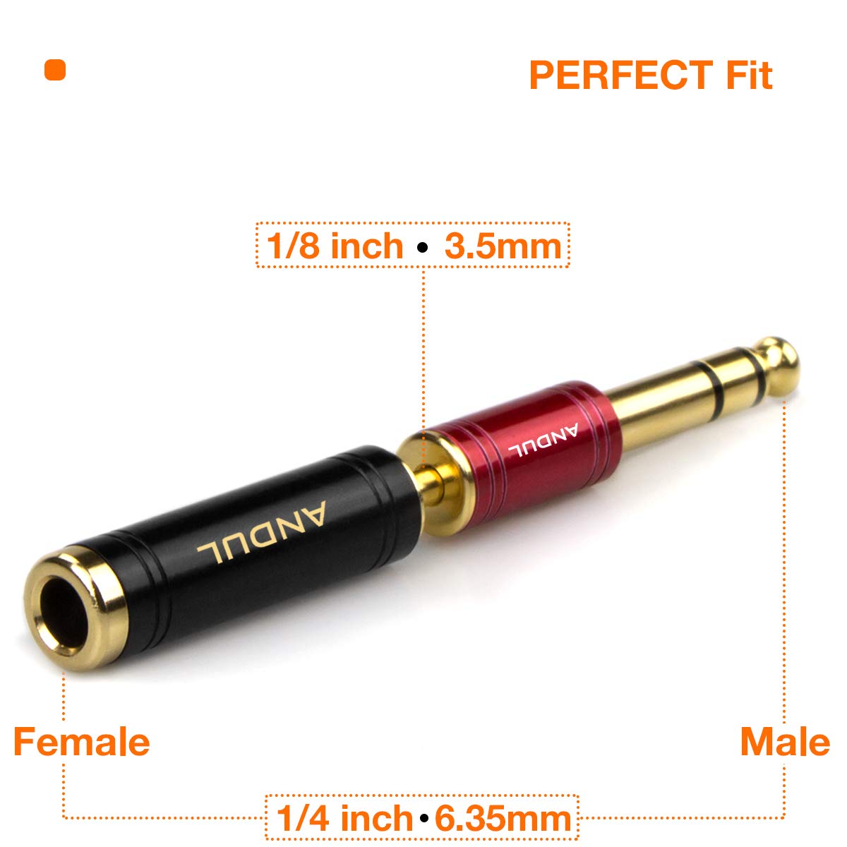 ANDUL 1/4'' to 3.5mm Stereo Pure Copper Headphone Adapter,3.5mm(1/8'') Plug Male to 6.35mm (1/4'') Jack Female Stereo Adapter for Headphone, Amp Adapte, Black 2-Pack: Industrial & Scientific