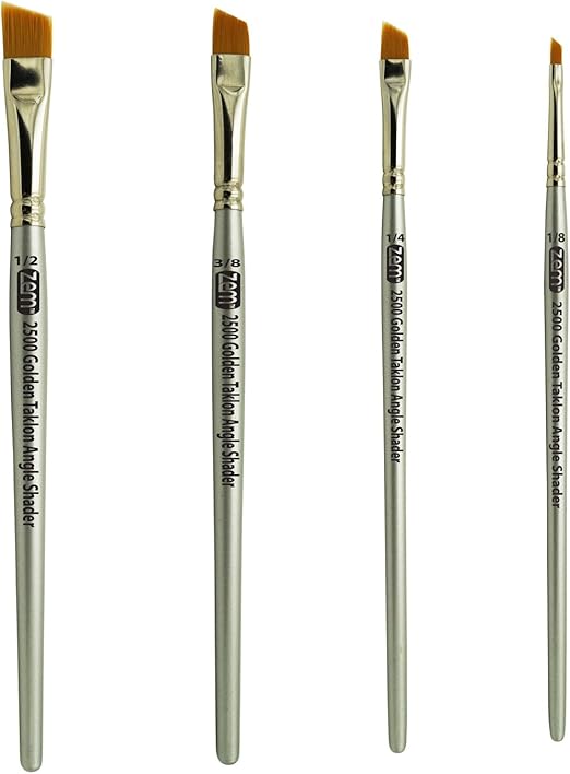 ZEM Brush Golden Taklon Angle Shaders Brush Set Sizes 1/8