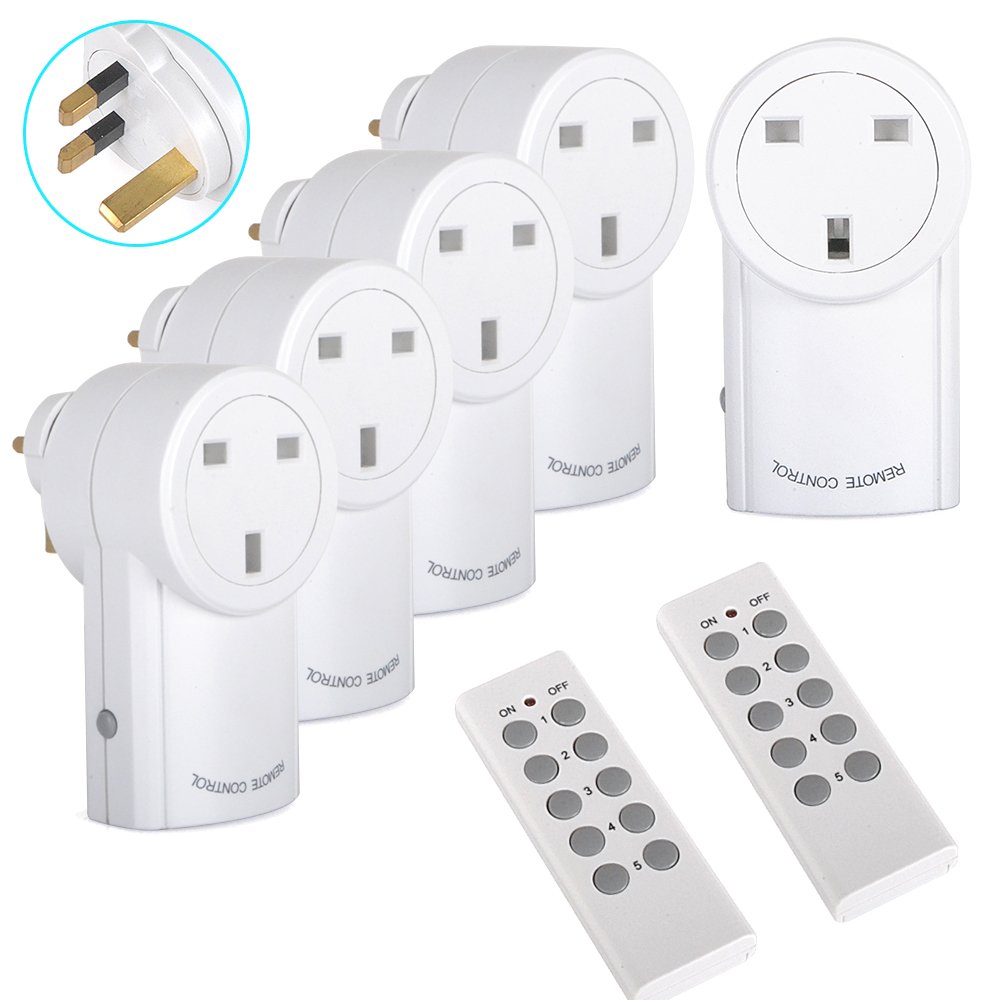 Sockets Switch with Wireless Remote Control for Light, Household Appliances Home Programmable Electrical Plug Outlet Switch 30m/100ft Operating Range 5 Pack