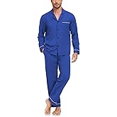COLORFULLEAF Mens Pajamas Set 100% Cotton Long Sleeve Sleepwear Pajamas for Men Notched Collar Loungewear Pjs with Pockets