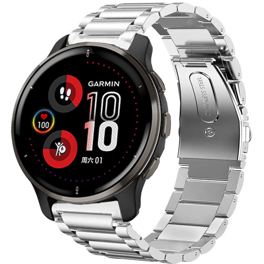 onetuo Compatible with Garmin Venu 2 Plus Bands, Stainless Steel Metal Replacement Strap Bracelet Compatible with Garmin Venu Sq Smartwatch/Venu 2 Plus Smartwatch 2022 (Silver)