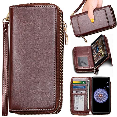 Note 9 Wallet Case, ELV [PU Leather] Premium Detachable 2in1 Folio Purse Credit Card Flip Case with Card Slots, Stand and Magnetic Closure for Samsung Galaxy Note 9 (Brown)