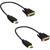 HDMI to DVI Male Cable Adapter Bi-Directional Converter Connector Cord | DVI-D 24+1 Male to HDMI Male,for PC TV Monitor Projector,1080P,30cm,2pcs