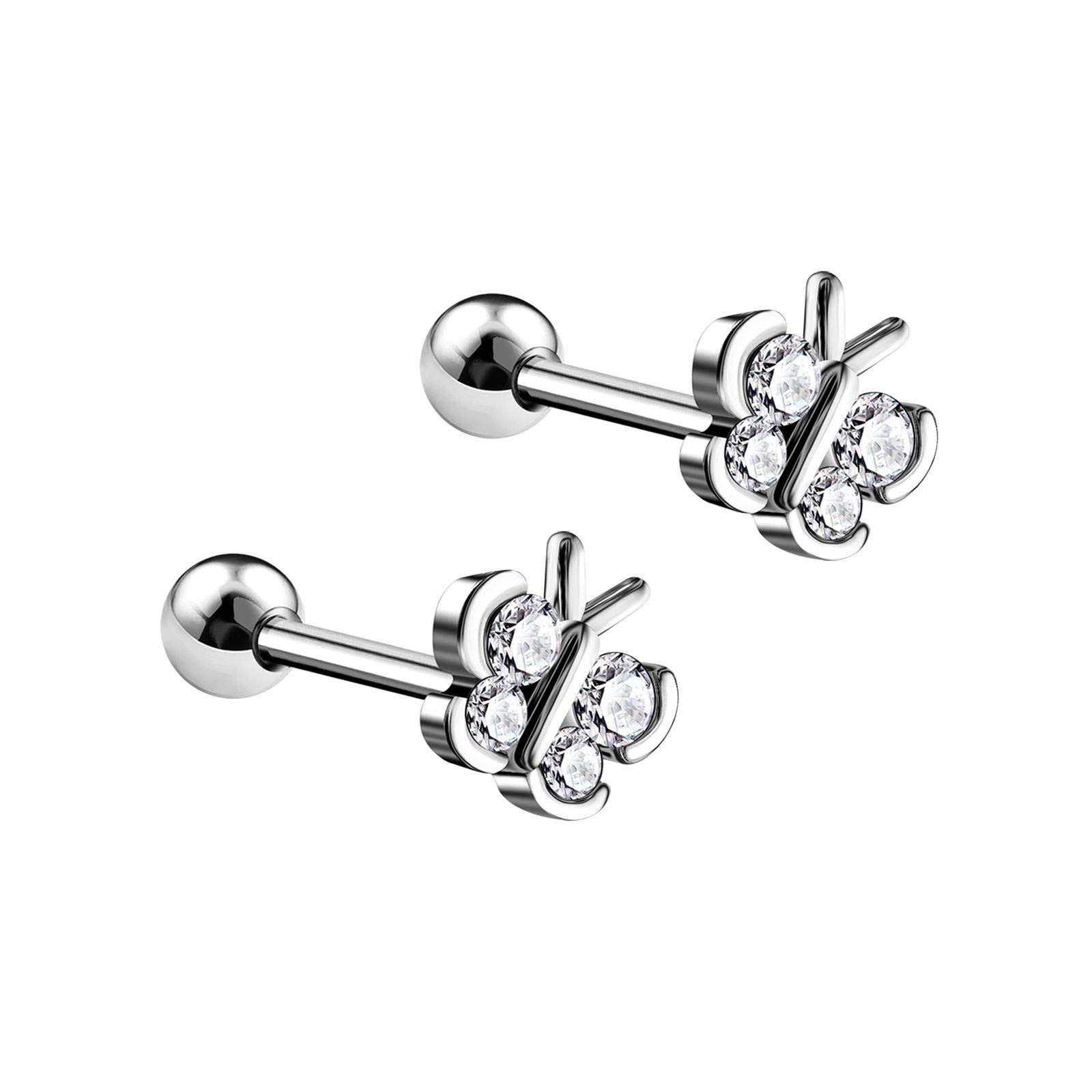BanaVega 2pcs 16g 1/4 6mm Surgical Steel Straight Stud Earrings Tragus Cartilage Helix Piercing Jewelry Crystal Stainless Steel Steel Crystal Stainless Steel Crystal Stainless Steel, Crystal,