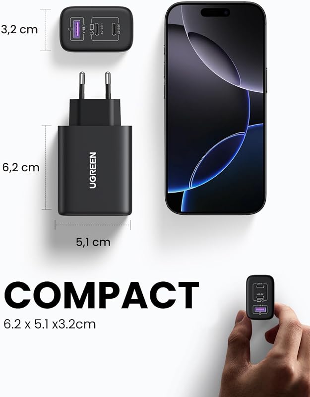 USB C Ladegerät 65W, 3-Port kompaktes Netzteil, PPS Schnellladegerät — Foto 4 von 7