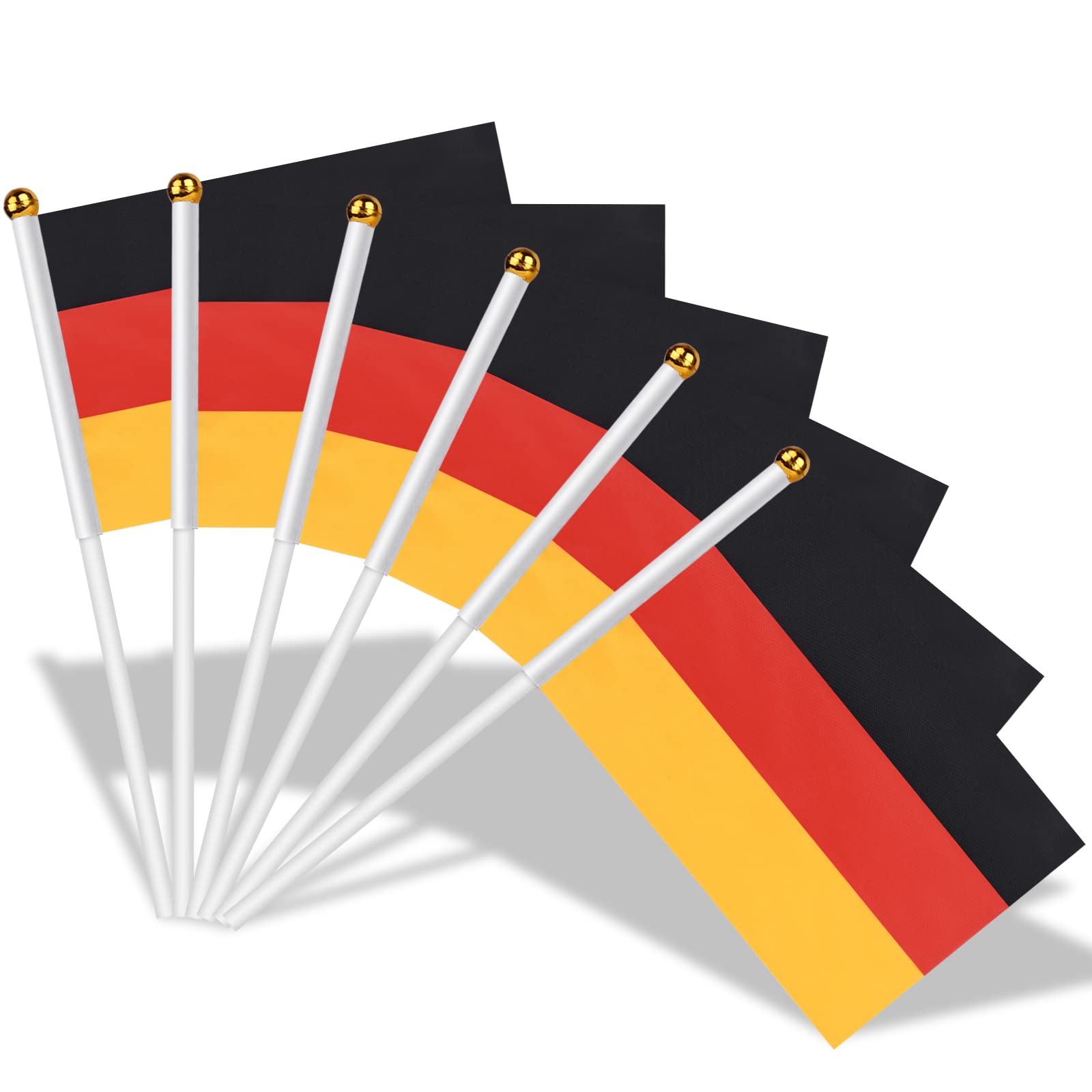 AhfuLife 30pcs Germany Small Flags on Sticks for Party Decorations, 14 x 21cm Hand Held Double Sided German Mini Flags with 30cm White Pole for Women's Euro World Cup Football Garden Decorations