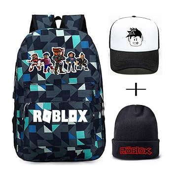 Roblox Backpack With Baseball Cap And Knitted Hat Student Bookbag Laptop Backpack Travel Computer Bag For Boys Girls Kids Teenagers Game Fans Gift - 