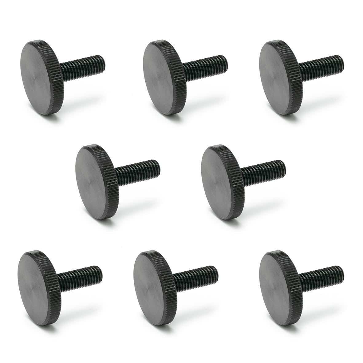 Ganter Normelemente Flat knurled screws, knurled screws (low shape), DIN 653-M4-12, pack of 8, burnished steel, thread: M4 x 12