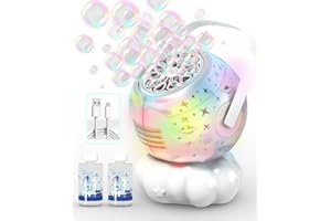 Rechargeable Bubble Machine - 7 Color RGB Light, 600m/20.3oz Capacity, Type-C Charge, Big Bubbles Design - Bubble Maker for K
